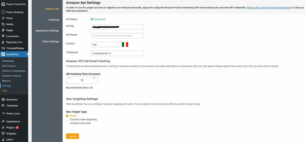 Amazon Api settings