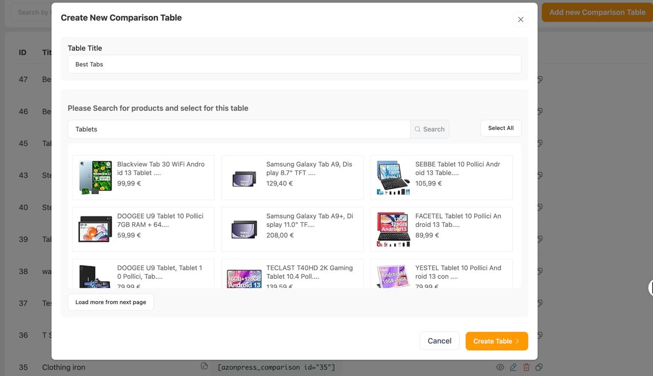 Create Amazon Products Comparison Table in WordPress