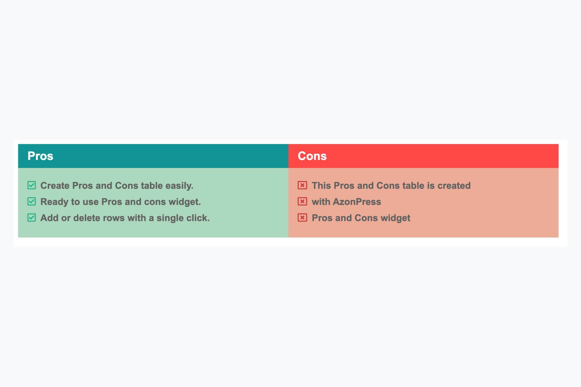 Pros & cons table