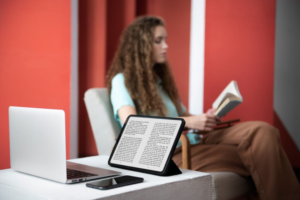 a girl is reading eBook