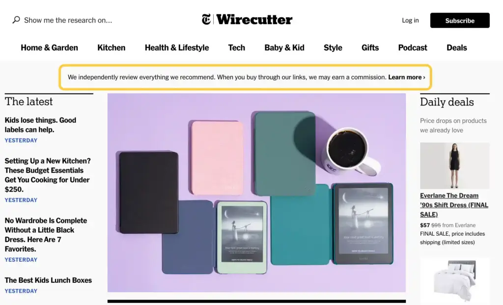 wirecutter affiliate disclosure