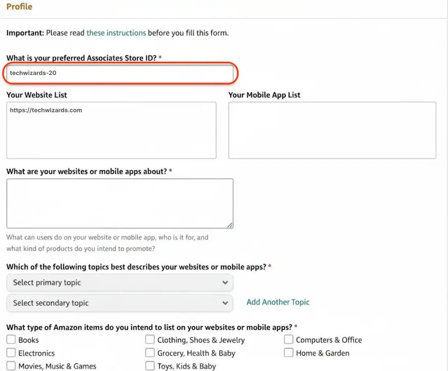 amazon preferred associates store ID