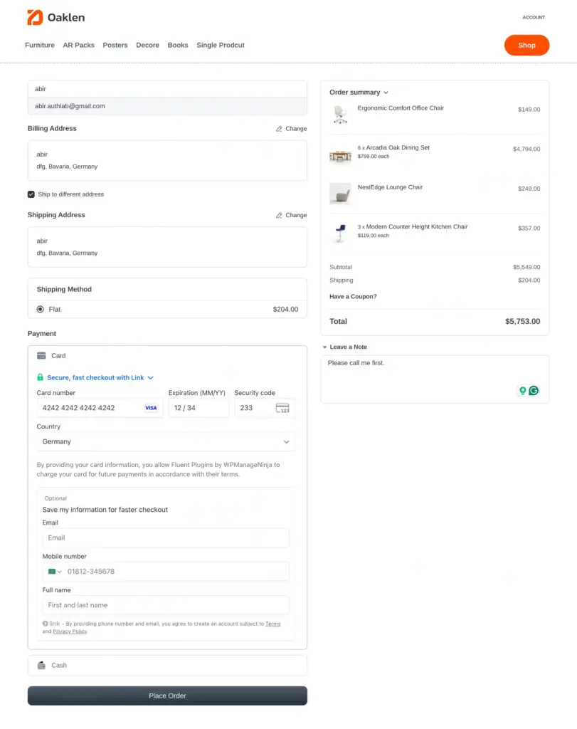 checkout page