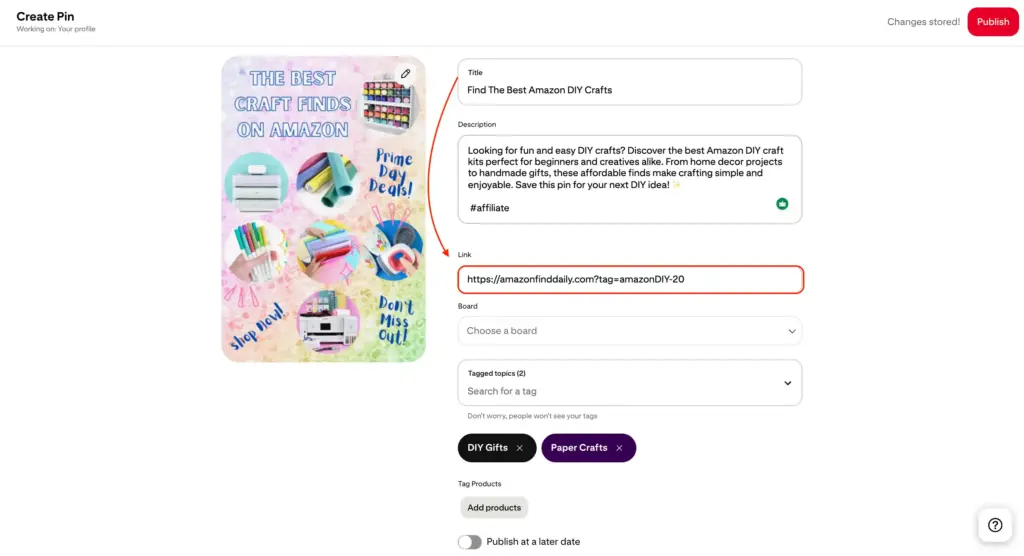 how to post amazon affiliate link on pinterest