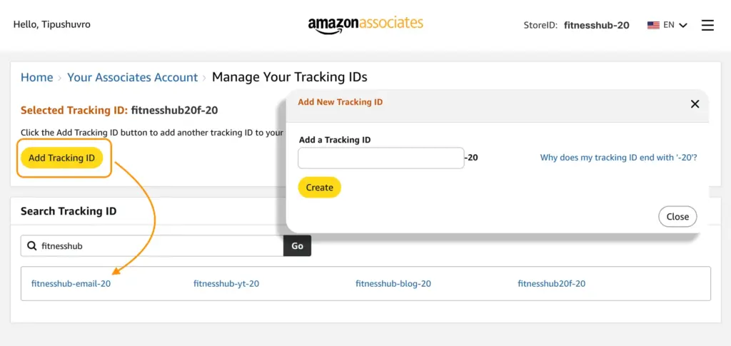 create amazon affiliate tracking id
