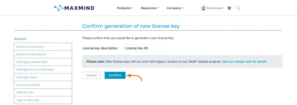 confirm generation of new license key maxmind 1536x545