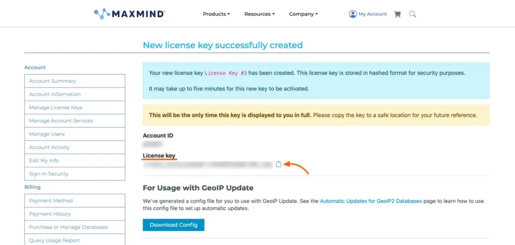new license key successfully created maxmind 1536x732