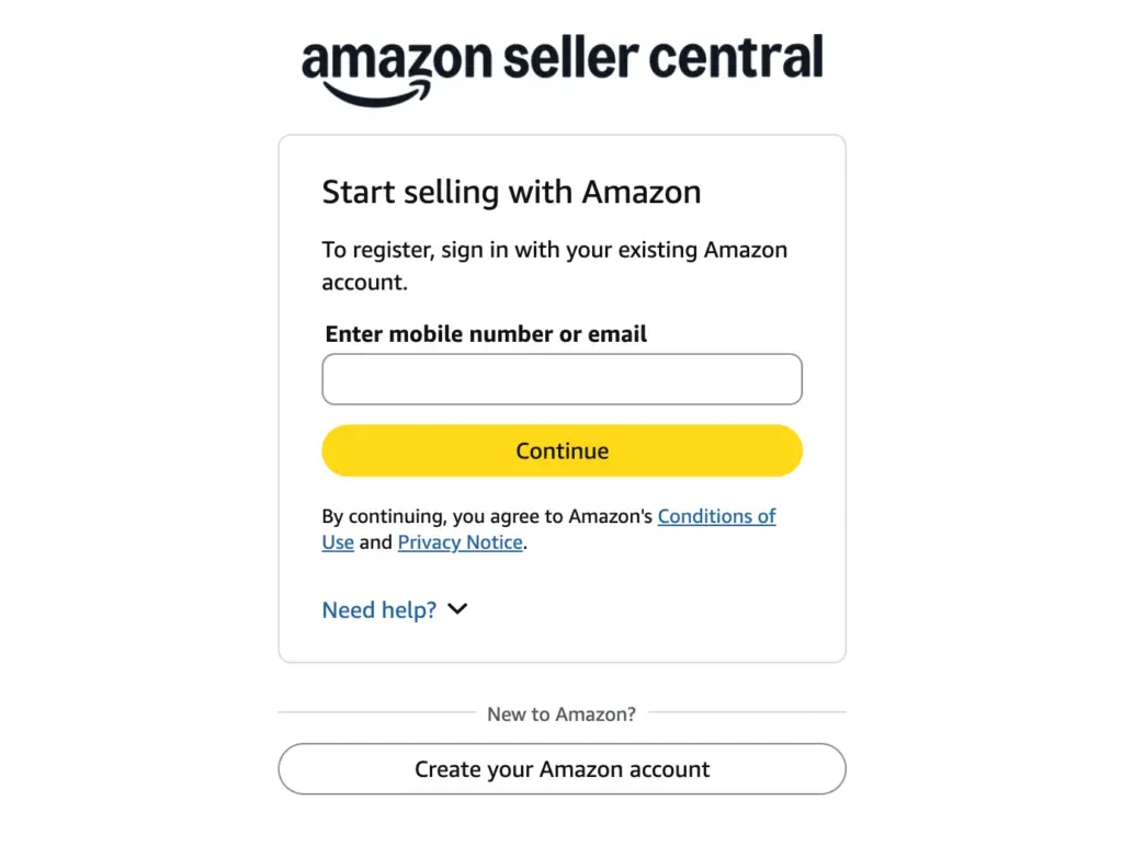 sign up on amazon seller central