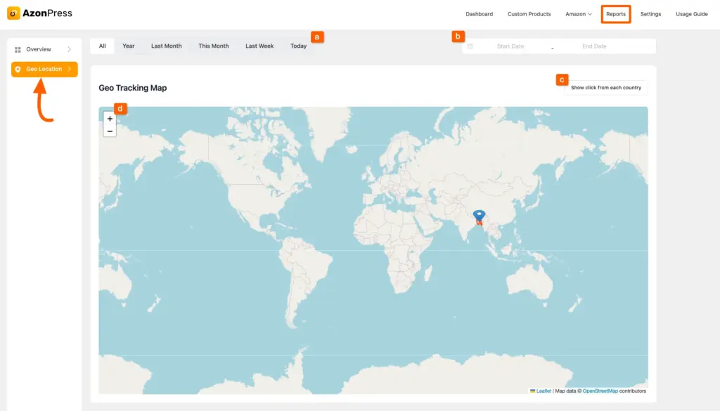 geo tracking map under geo location from azonpress dashboard.10lzhm28